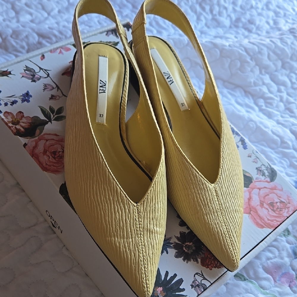 Zara Yellow Heeled Slingback Shoes